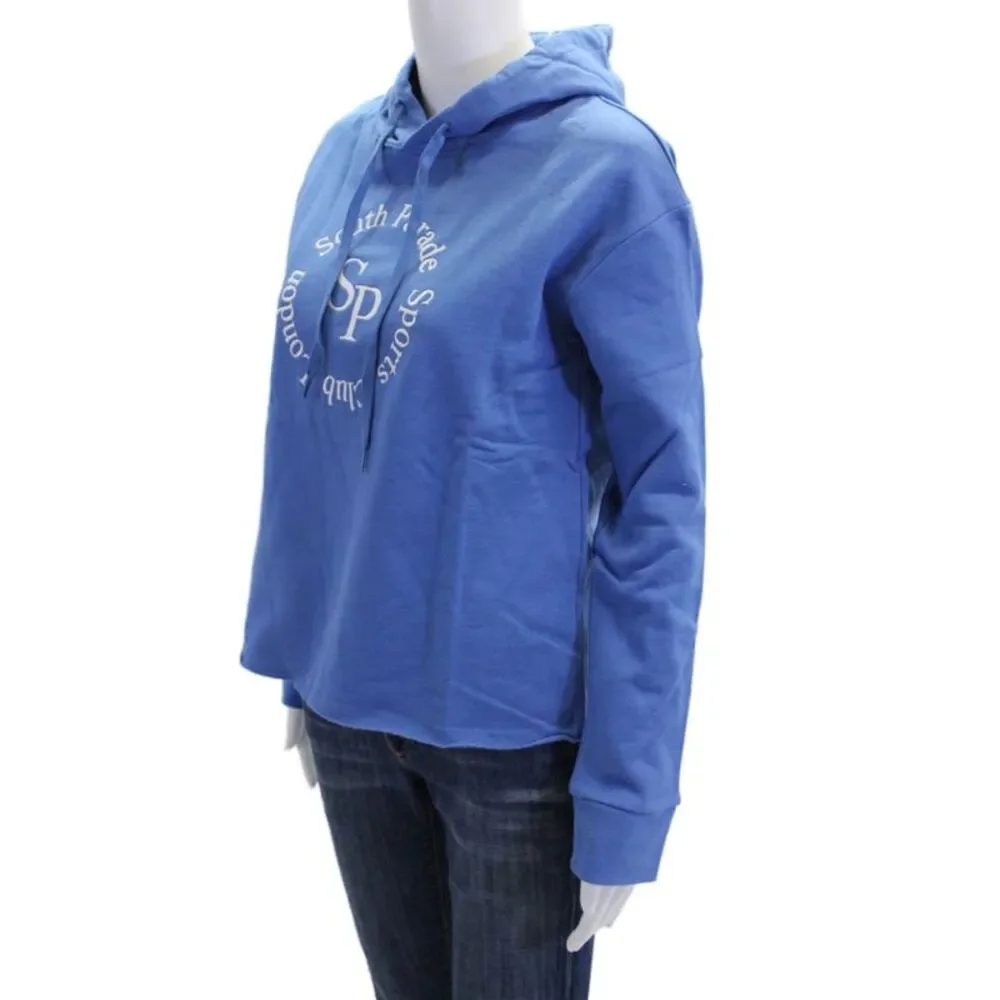 South Parade Womens Pullover Logo Hoodie Sweatshirt Blue Cotton Size Extra Small